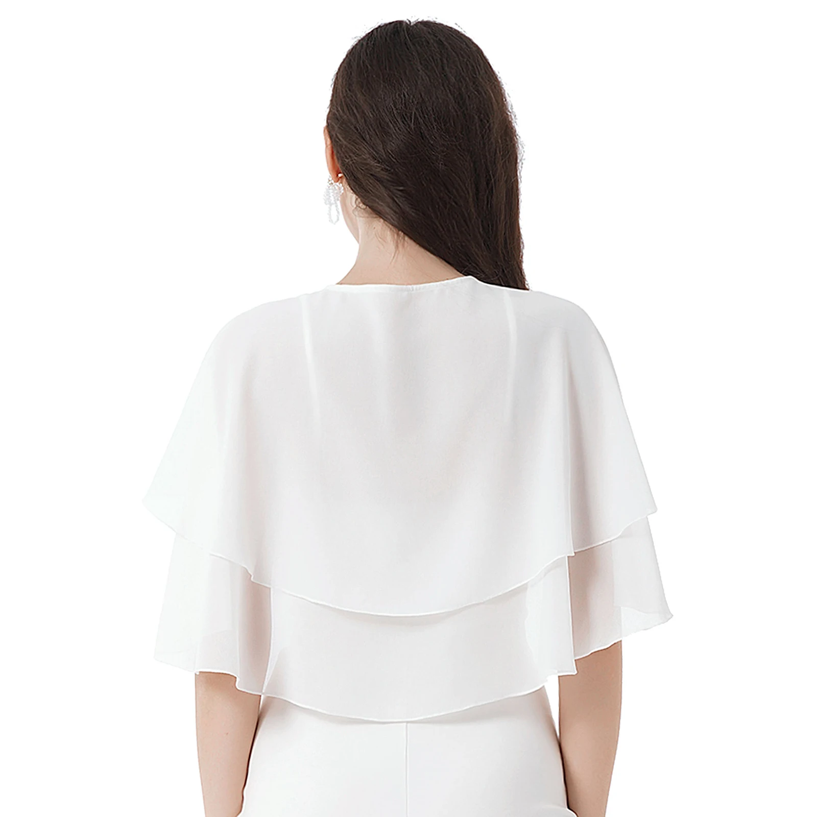 Chiffon Wraps Shrug Shawls Women Bolero Cardigan Top Ruffle 2 Layer Cape Bridal Shrug Tops for Wedding Party Dresses Cover Ups