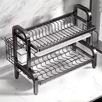 Dish Drying Rack 2-Tier Compact Kitchen Dish Rack Drainboard Set Large Rust-Proof Dish Drainer with Utensil Holder 3