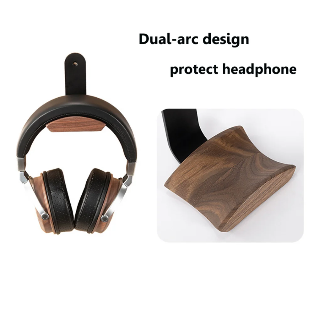 Pure Wood Walnut Headphone Stand Mount Solid Wooden Earphone Rack Hanger Aluminum Alloy Desktop Gaming Headphone Bracket Holder