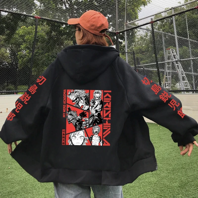 2025 My Hero Academia Kirishima Eijiro Hoodie Unisex Reißverschluss-Pullover Lustiger Anime Lockerer Mode-Streetwear-Mantel