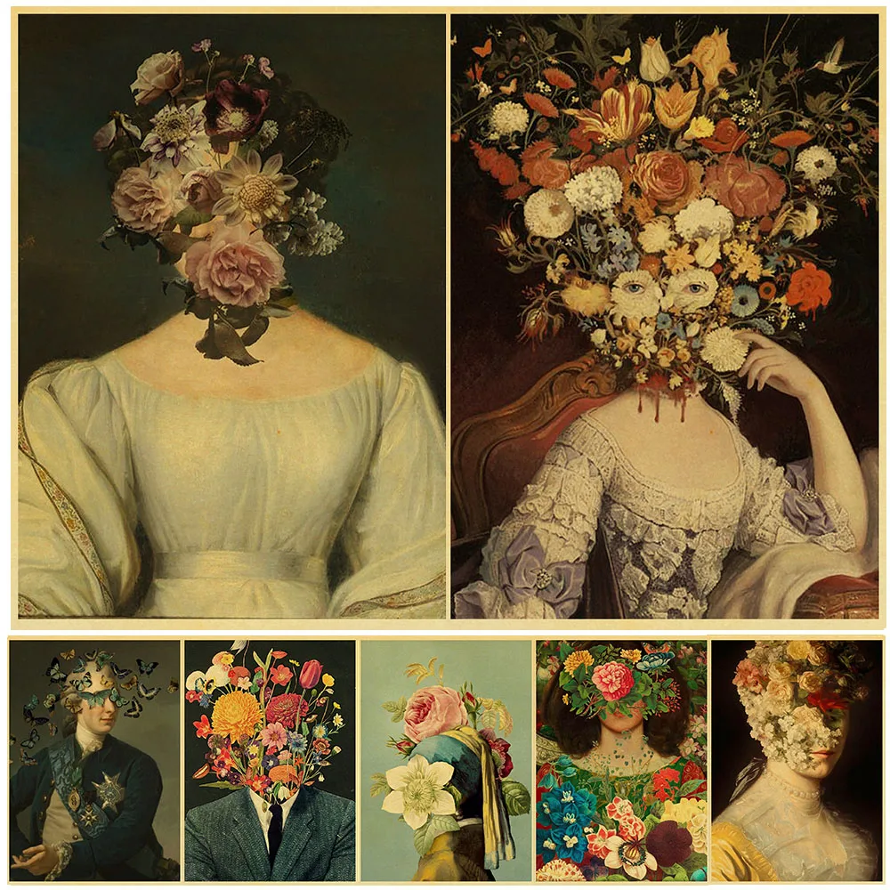 

Retro Altered Vintage Portrait Eclectic Print Maximal Art Posters Kraft Painting Wall Surreal Poster Home Bar Wall Decor