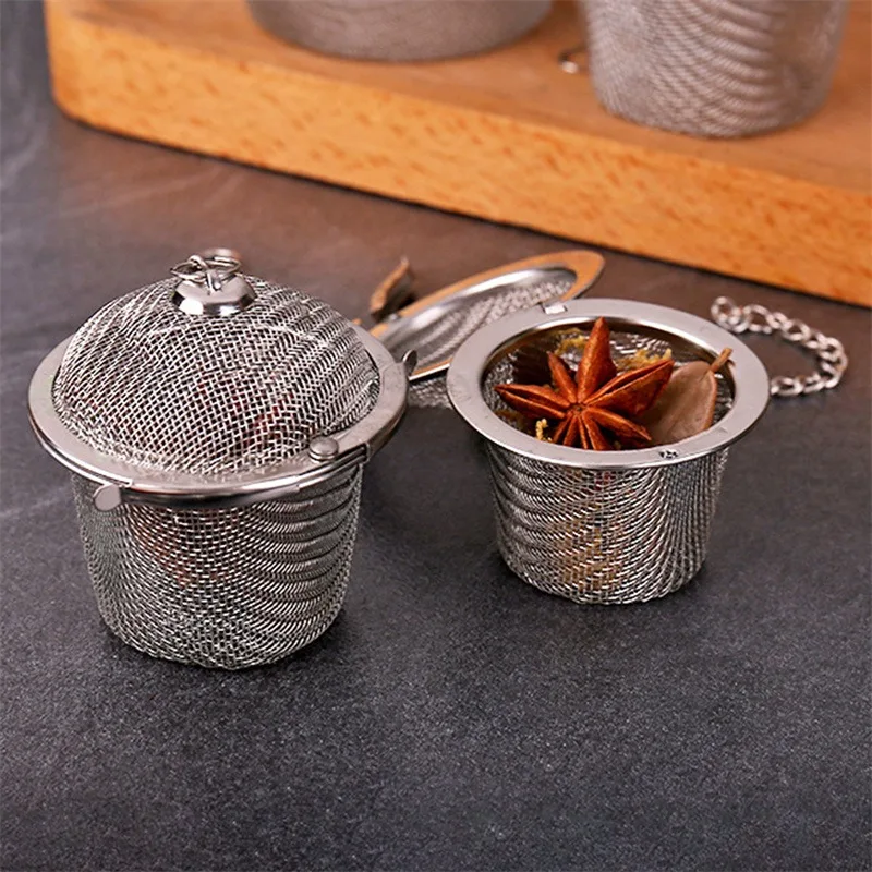 304 Stainless Steel Tea Ball Round Tea leak Seasoning Ball Pot Soup Filter Bag Marinating Strainer Set Accessories