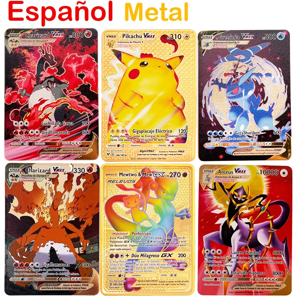 Carta Pokemon Spagnola In Metallo Vmax Pikachu Charizard Gold Card