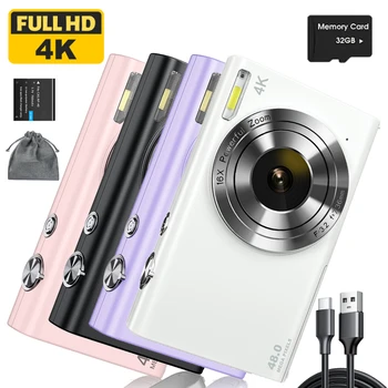 4K Digital Camera, Autofocus UHD Vlogging Camera with 32GB Card, 48MP 16X Digital Zoom Digital Camera Anti-Shake Portable Camera