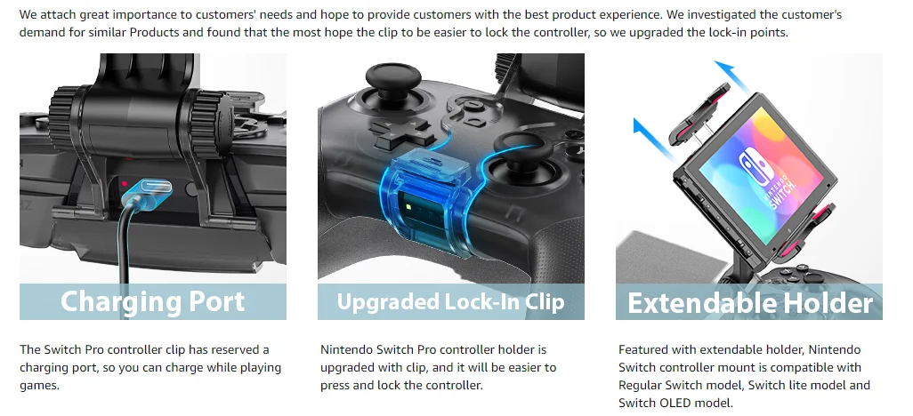 KDD Switch Pro Mando Soporte, Controller Mount, Ajustable Clip Compatible  con Nintendo Switch/OLED/Lite : : Videojuegos