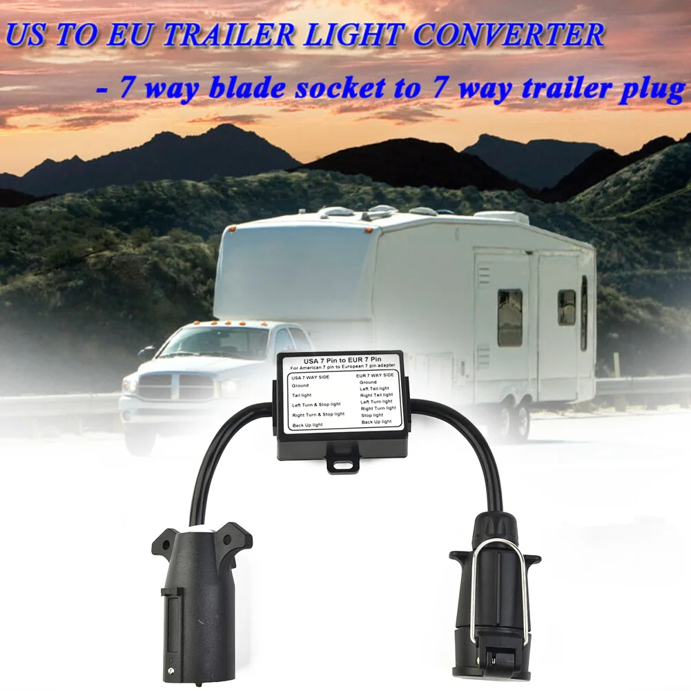 USA To EU Trailer Light Converter US Vehicle 7-Pole RV Blade Socket To European Round Plug trailer plug adapter