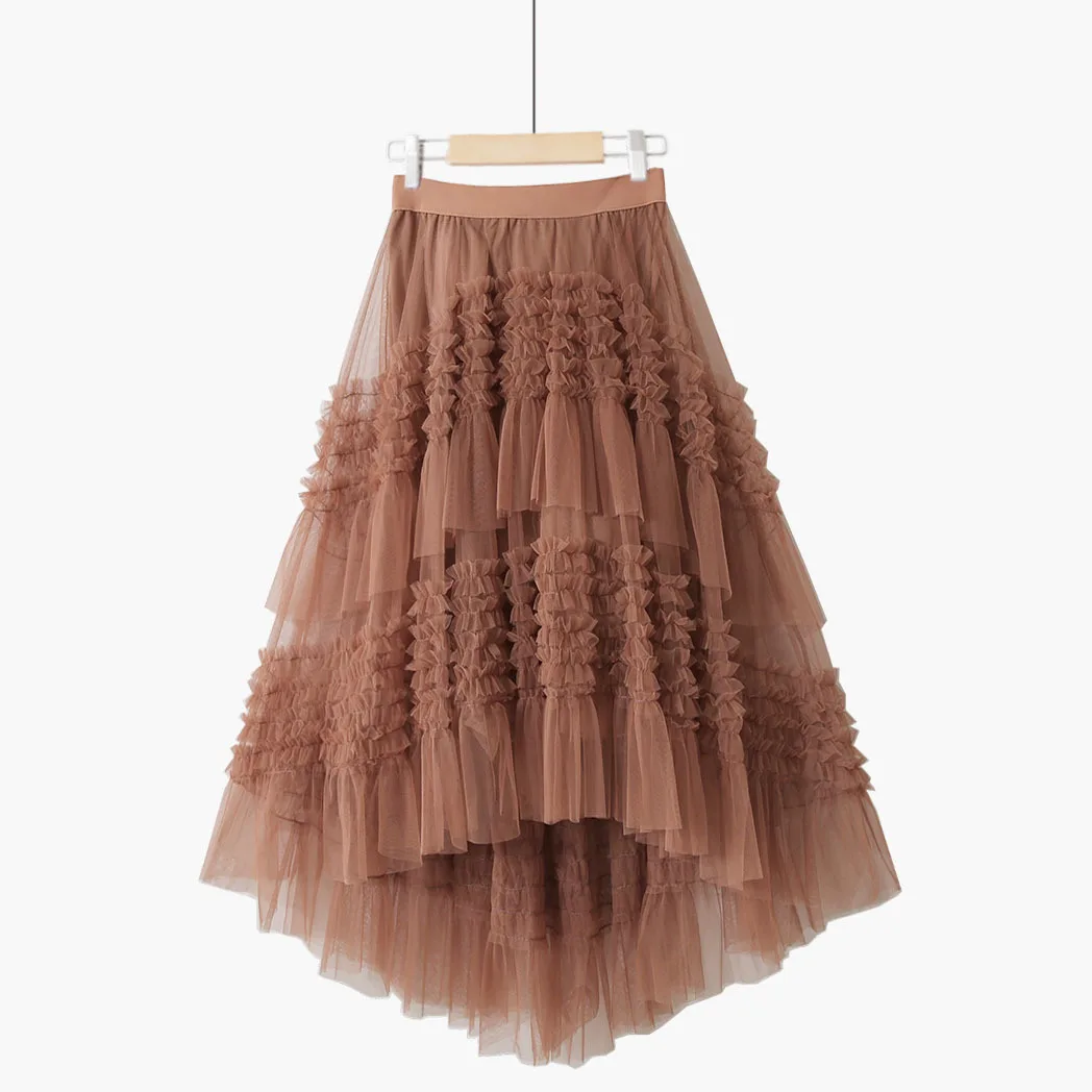 mini skirt 2022 Spring Summer Vintage Tulle Skirt Women Elastic High Waist Mesh Agaric Edge Fold Skirts Long Pleated Tutu Skirt Female Jupe crop top and skirt