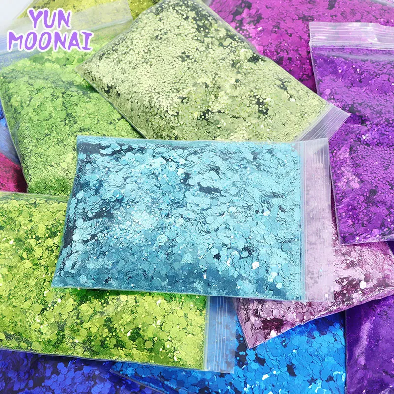 50G/팩 홀로그램 혼합 육각형 모양의 네일 글리터 실버 스팽글 레이저 플레이크 DIY 파티 네일 장