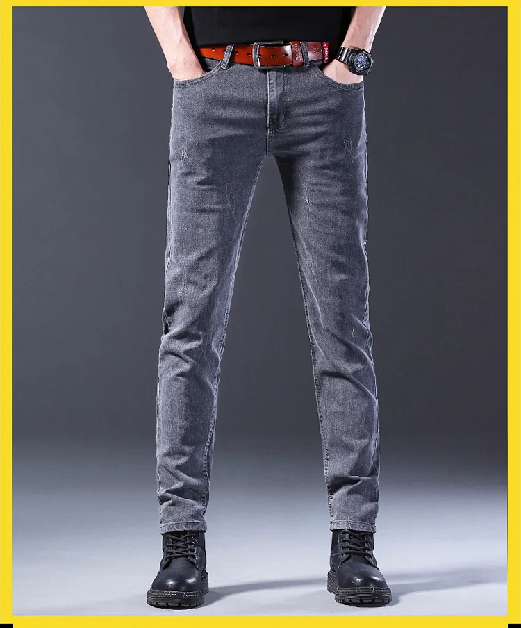 Description Picture 6 of itemMen Comfortable Cotton Fashion European American Style Stretch Jeans Luxury Men's Denim Pants Slim Straight Grey Denim Pants