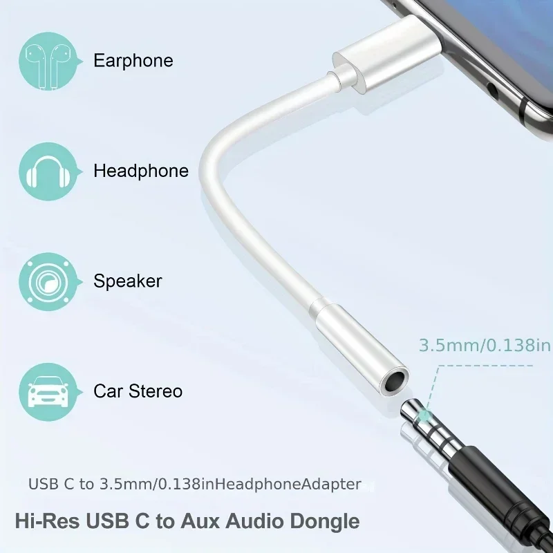 USB Type-C to 3.5mm Earphone Adapter and Audio Cable Converter
