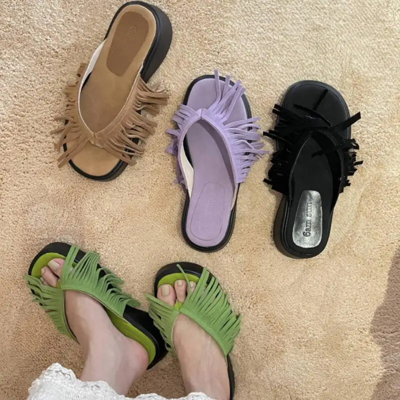 

Summer Platform Flip Flop Women Slipper Slip On Shoes Casaul Beach Wedges Sandals Female Tassels Outdoor Party Slides Sandalias