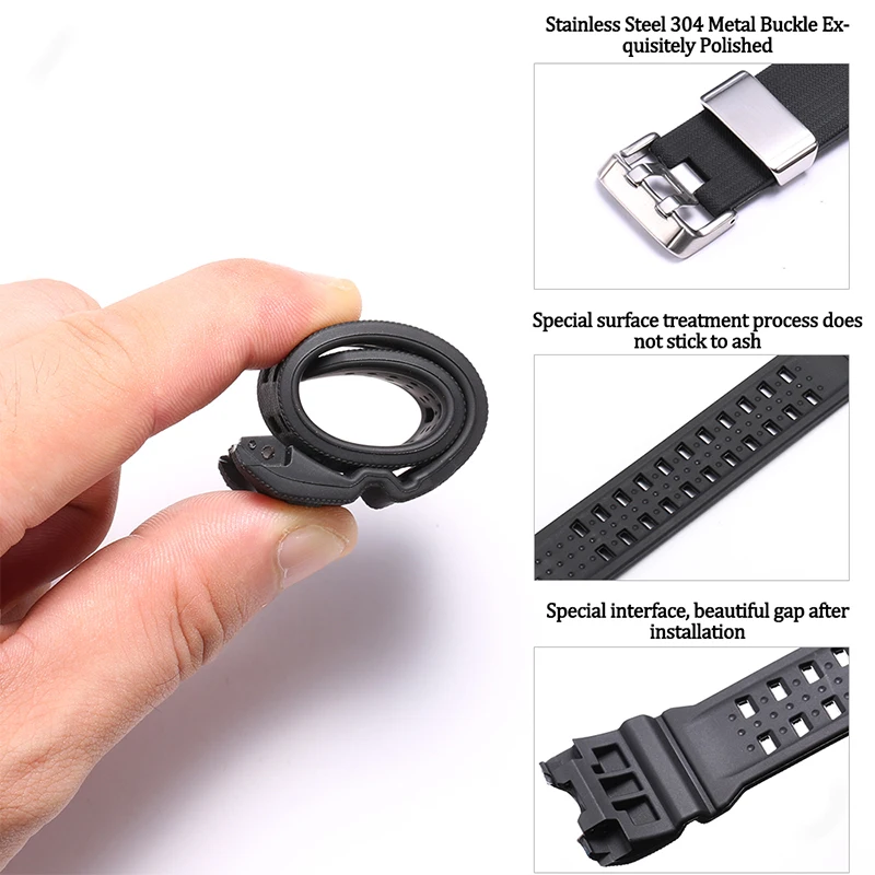 Rugged Black Waterproof Replacement Strap with Stainless Steel Loop