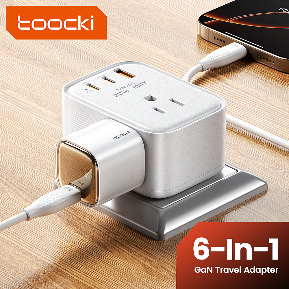 Toocki 20W GaN Charger Power Strip With 3 AC Outlets 6-in-1 Wall Socket  Fast Charging USB Charger For iPhone 16 15 Samsung S23