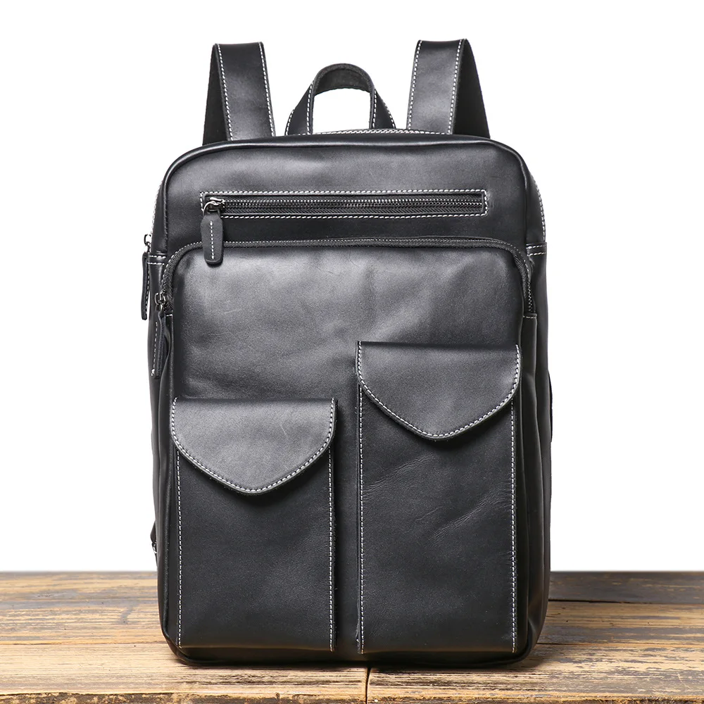 Men's Genuine Leather Backpack High-capacity Commuting Laptop Bag Cowhide Outdoor Travel Trendy Knapsack
