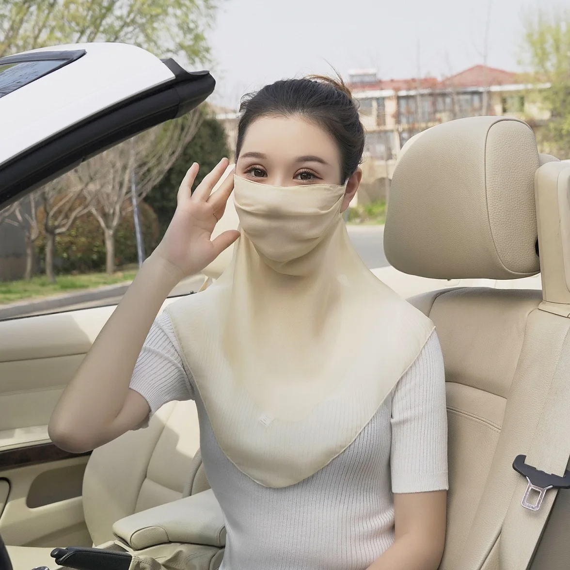 Silk popular sunscreen mask 100% mulberry silk neck veil breathable thin section sunscreen sunshade face mask female summer