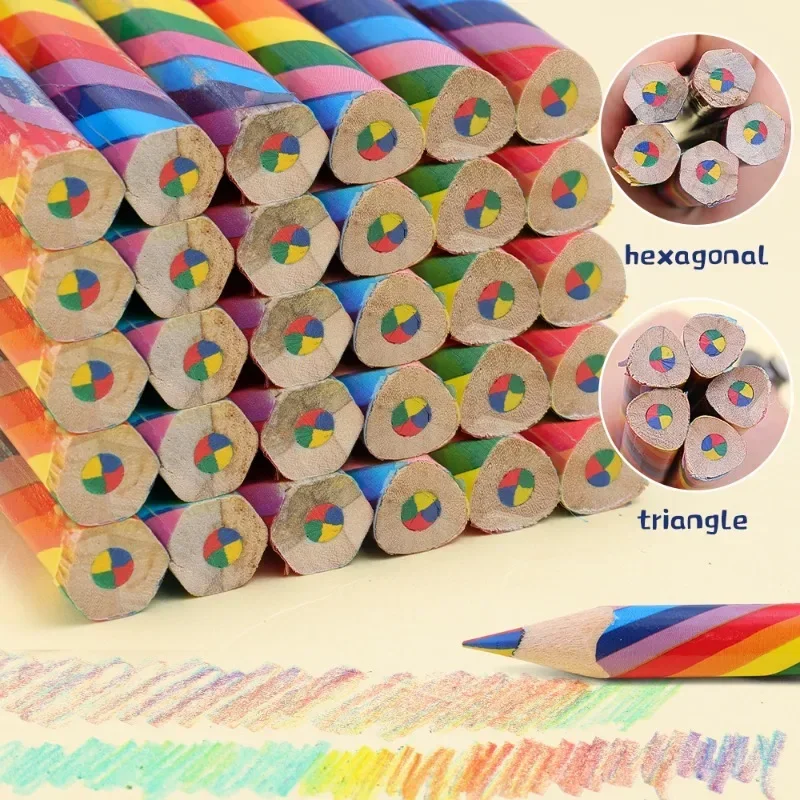 Cute 4 Color Concentric Rainbow Pencil Wooden Bulk Rainbow Pencil for Student Painting Graffiti Drawing Gift Art School Supplies