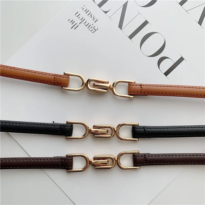 

Adjustable PU Leather Ladies Dress Belts Skinny Thin Women Waist Belts Strap Gold Buckle Female Belts Dress Belt Accessories