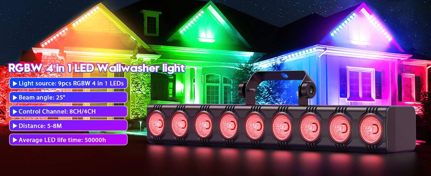 RGBW Wall Wash Lamp - 9 LEDs Stage Lighting for DJ  Party