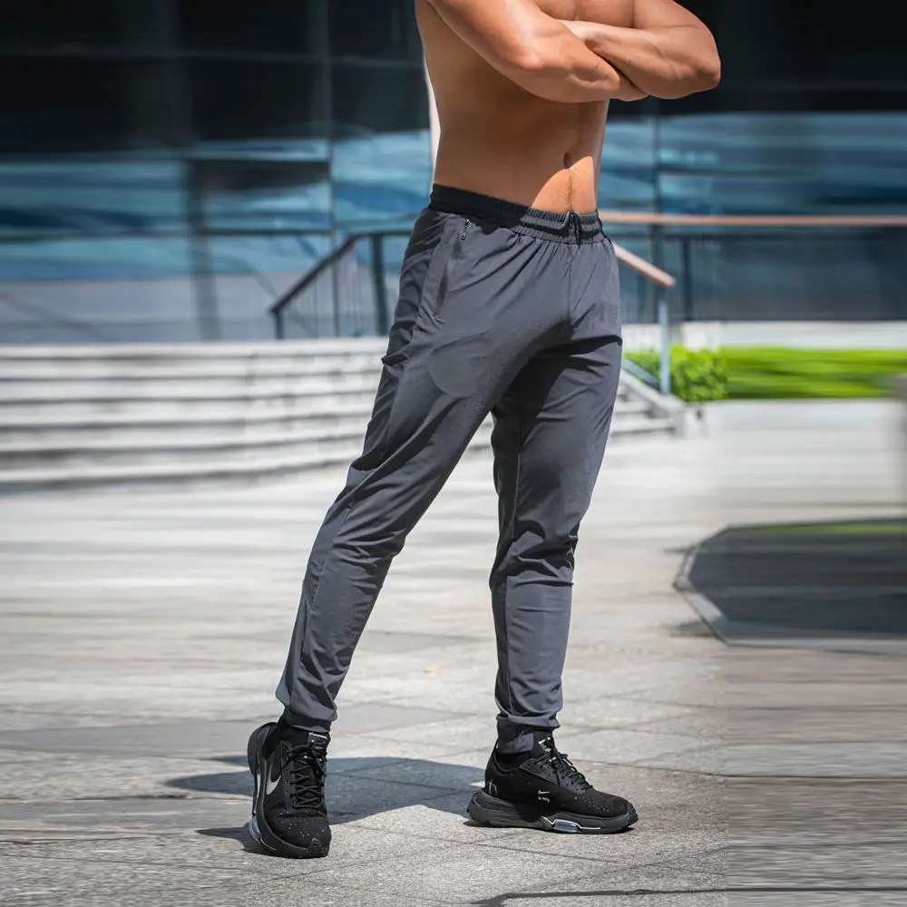 Nylon Quick-Drying Pants Men's Straight Stretch Workout Trousers Male Thin  Running Pants Elastic Waist Breathable Sweatpants