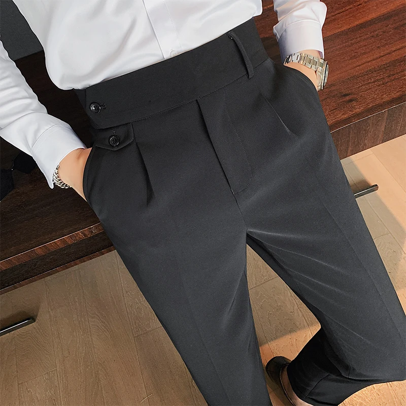 British Style Business Formal Wear Suit Pant Men Clothing Slim Fit Casual  Office Loose Trousers Long Straight Pants B152 size 33 Color Black