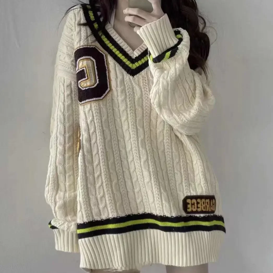 

Deeptown Preppy Women's Sweaters Vintage Knit Women Pullover Japanese Knitwear Korean Fashion Large Size Only Autumn 4Xl