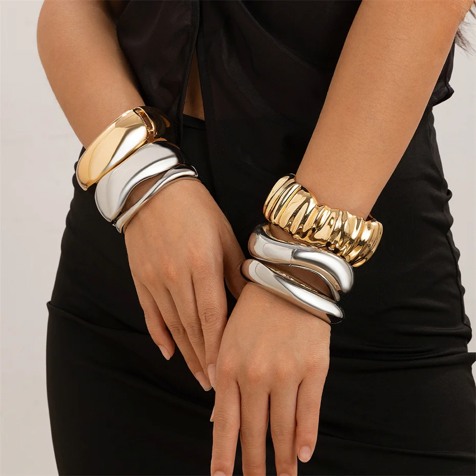 Ingemark 7 Styles Exaggerated Chunky Water Drop Open Cuff Bangles for Women Adjustable Arm Bracelet Grunge Jewelry Steampunk Men