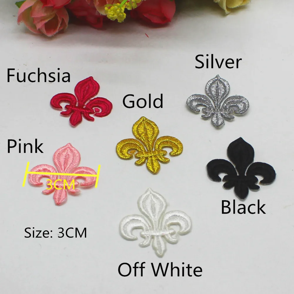 Iron On Patches Gold Embroidery Flower Appliqued Christmas Fleur De Lis Flower 3D Lotus Appliques 10-8.5cm/3.5*3cm