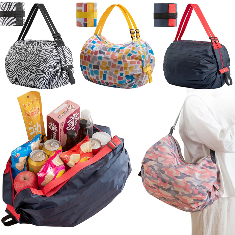 Foldable Shopping Bag Space Save Reusable Supermarket Grocery Shopping Bag Travel Beach Fitness Sports Bag for Snacks Clothes
