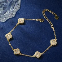 Bracelet trèfle à quatre feuilles porte-bonheur pour femme, en moissanite D-Color VVS1 certifiée Rrjzz, imitation diamant de laboratoire, coupe ronde 3