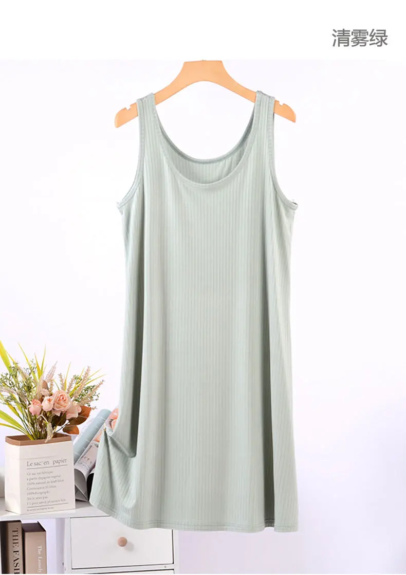 Frühling Sommer Hosenträger Nachthemd Modal Sexy Mid-Länge Hause Tragen Damen Nachthemd Lose Bodenbildung Kleid frauen Nachthemden – Detail 7