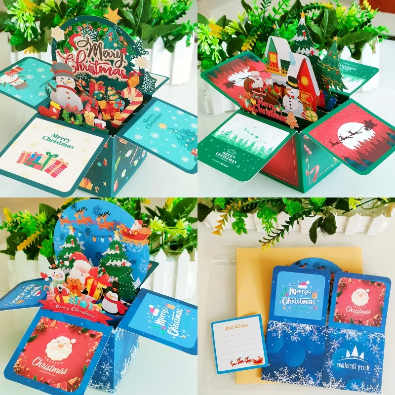 New Christmas Wishes 3D Pop Up Card With Music Lights Merry Christmas Creative Stereoscopic Box Gift For Kid Family Decor