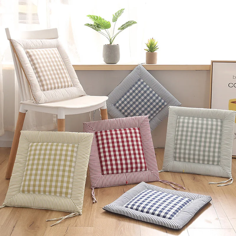 

Pastoral Plaid Chair Cushion Garden Office Home Cotton Linen Pad Futon Tatami Seat Outdoor Square Stool Cushions Sofa Chair Mat