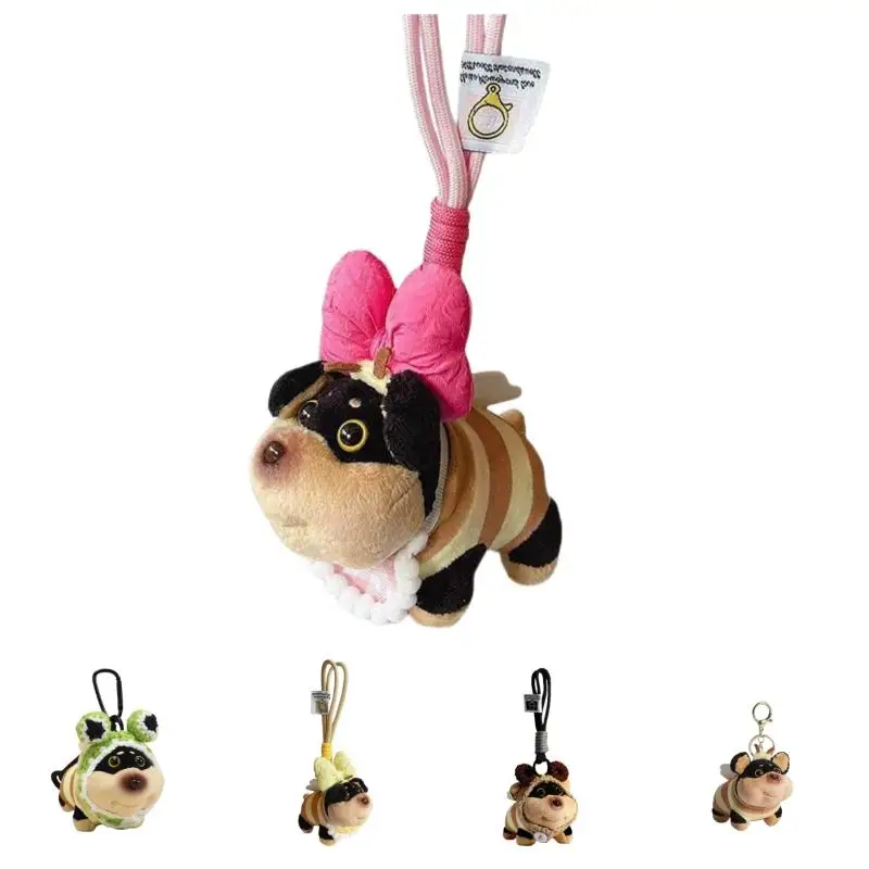 1Pcs Animal Accessories Cute Portable Bee Puppy Bag Pendant Soft Unique Puppy Plush Doll Dog Keychain Bag Hanging Decoration