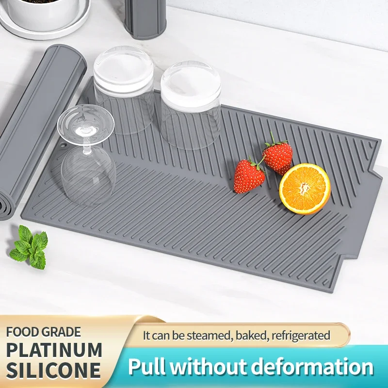 Silicone Draining Mat for Kitchen Counter Soap Dispenser Sponge Easy Clean Non-slipping Countertop Storage Drying Board Pad