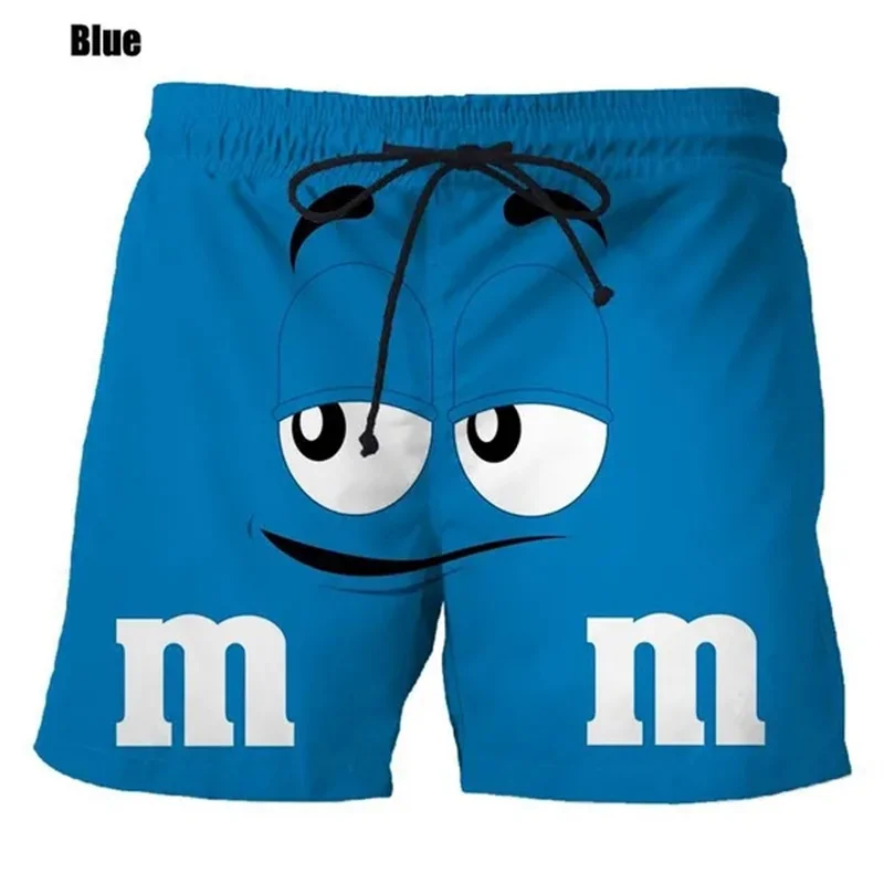 Food M&M's Chocolate Bean Beach Shorts Men Funny Kids 3D Printed Cartoon Cool Ice Swimsuit Board Summer Swim Trunk 3
