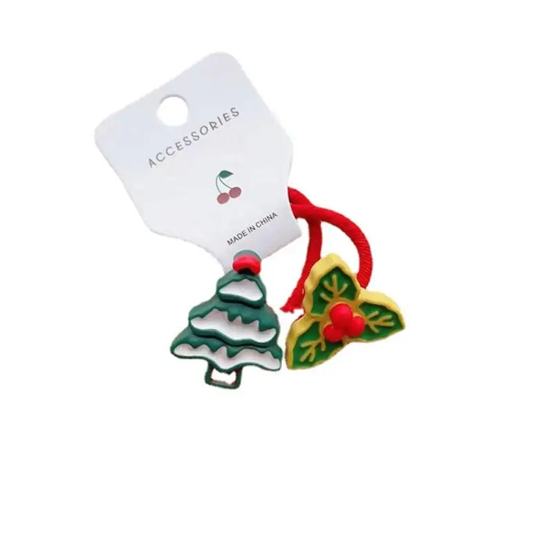 2pcs /Set New Christmas Elastic Hair Bands Snowman Elk Cartoon Rubber Hair Rope For Girls Festival Headwear Accessories