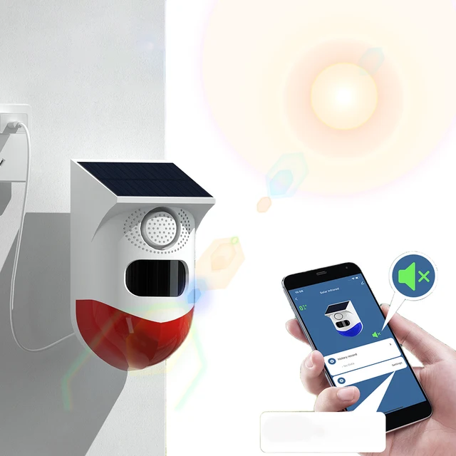 Solar Powered Security Infrared Siren Remote Control Motion Activated Detector Alarm 120dB Sound USB Charging for Home Farm Yard 6