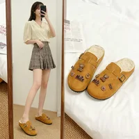 Women's Fleece Lined UGG Slippers Autumn Winter New Style Retro Slip on Indoor Outdoor Fashionable Birkfoot Cotton Low Top