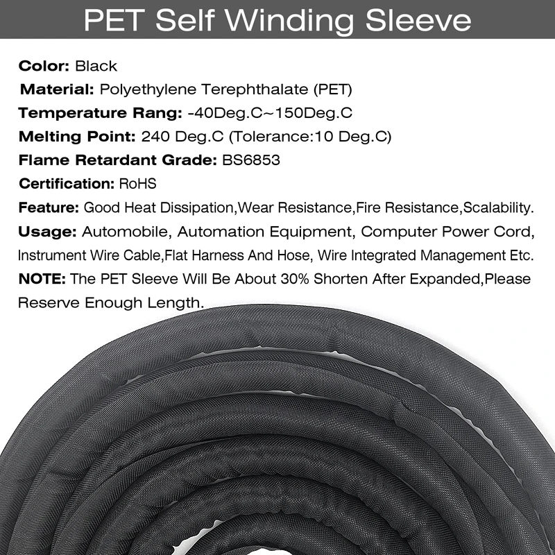 Description Picture 4 of itemCable Sleeve PET Braided Expandable Sleeving Cable Management Self Closing Overlaps Cable Loom Split Wrap Pipe Wire Protection