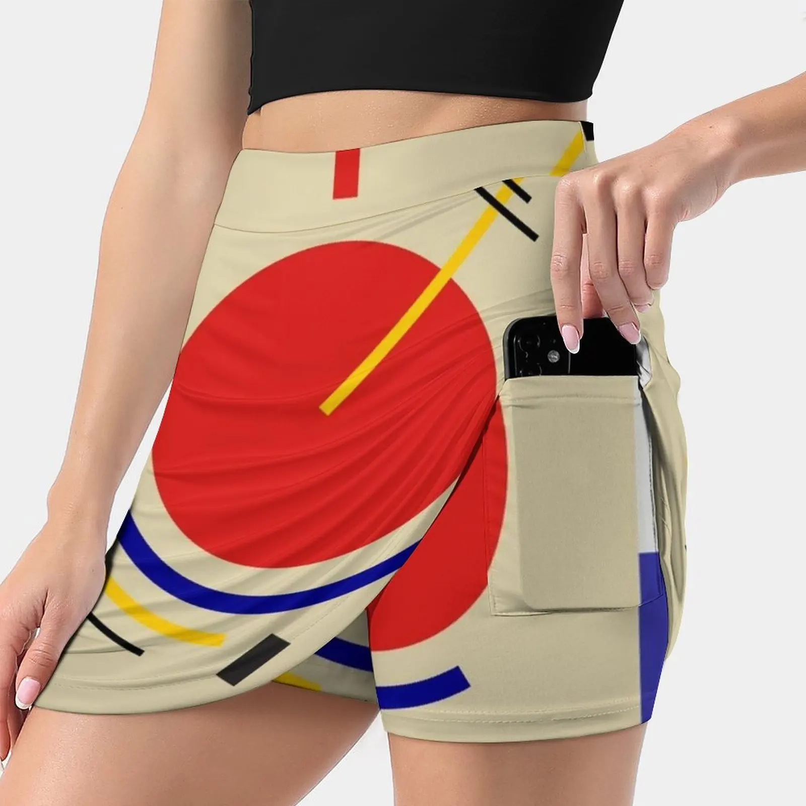 천문학 여성 스커트 미니 스커트 숨기기 포켓이있는 라인 스커트 Weimar Mies Van Der Rohe Kandinsky Gropius Colors Faded 