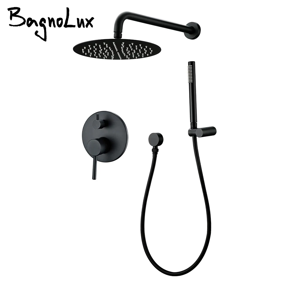 Shower Set Bagnolux Brass Gold Concealed Wall Hanging Top Head And Hand Shower Curtain Set Two Functions Hot Cold Mixing Bathroom Faucet shower head shower set