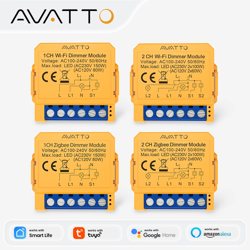 وحدة تحكم ذكية في الإضاءة من AVATTO بتقنية WiFi/ZigBee، وحدة تحكم في الإضاءة بـ 1/2 زر، تحكم عن بعد عبر التطبيق، متوافق مع Tuya وAlexa وGoogle Home — صورة 1