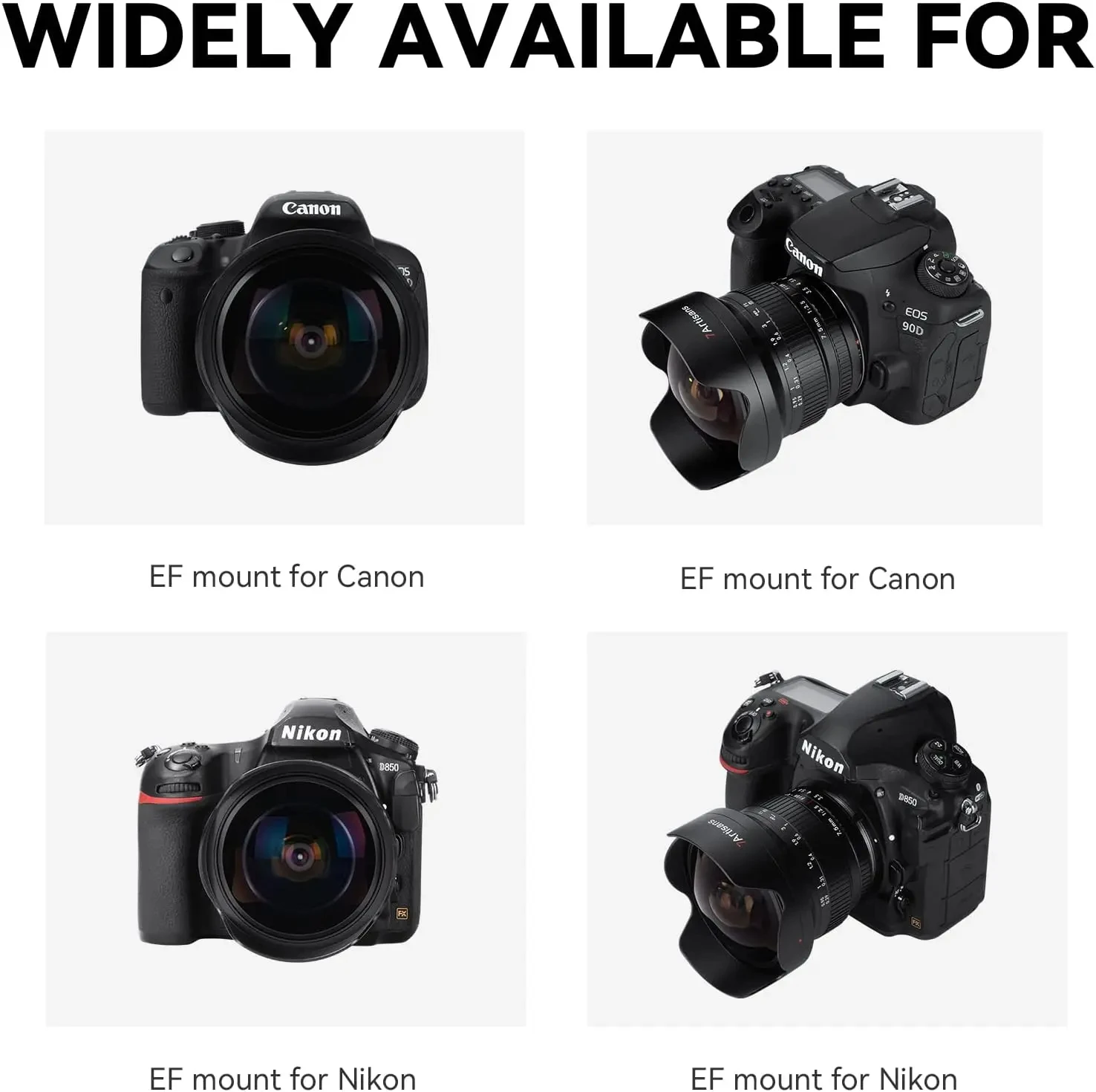 7artisans 수동 초점 광각 APS-C DSLR SLR 어안 카메라 렌즈, 캐논 600D SL3 EOS 90D 니콘 F D7100 D750, 7.5mm F3.5