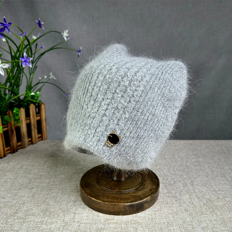 High quality New Angora rabbit hats Winter Hat for women girl Fashion Warm Cat ears Ski Hat winter beanies ﻿hat 6