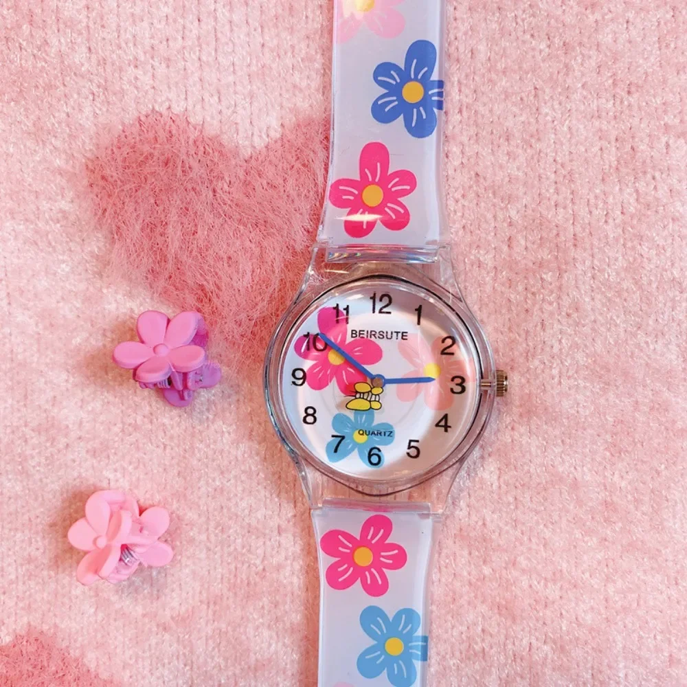 New Fashion Colorful Flower Watch for Girl Women Cute Cartoon Kids Watches Silicone Quartz Candy Color Children Wristwatch Clock 3