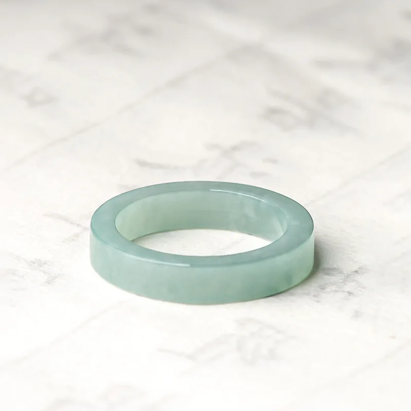 Natural Old Pit A Goods Jade Light Blue Water Ring For Men's Gifts Women's Couple Ring Ice Jadeite Square Jewelry