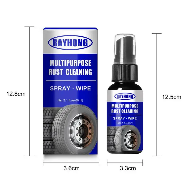 60ml Car Hub Rust Remover Multipurpose Metal Surface Chrome Paint Universal Car Derusting Spray Cleaner Metal Rust Removal