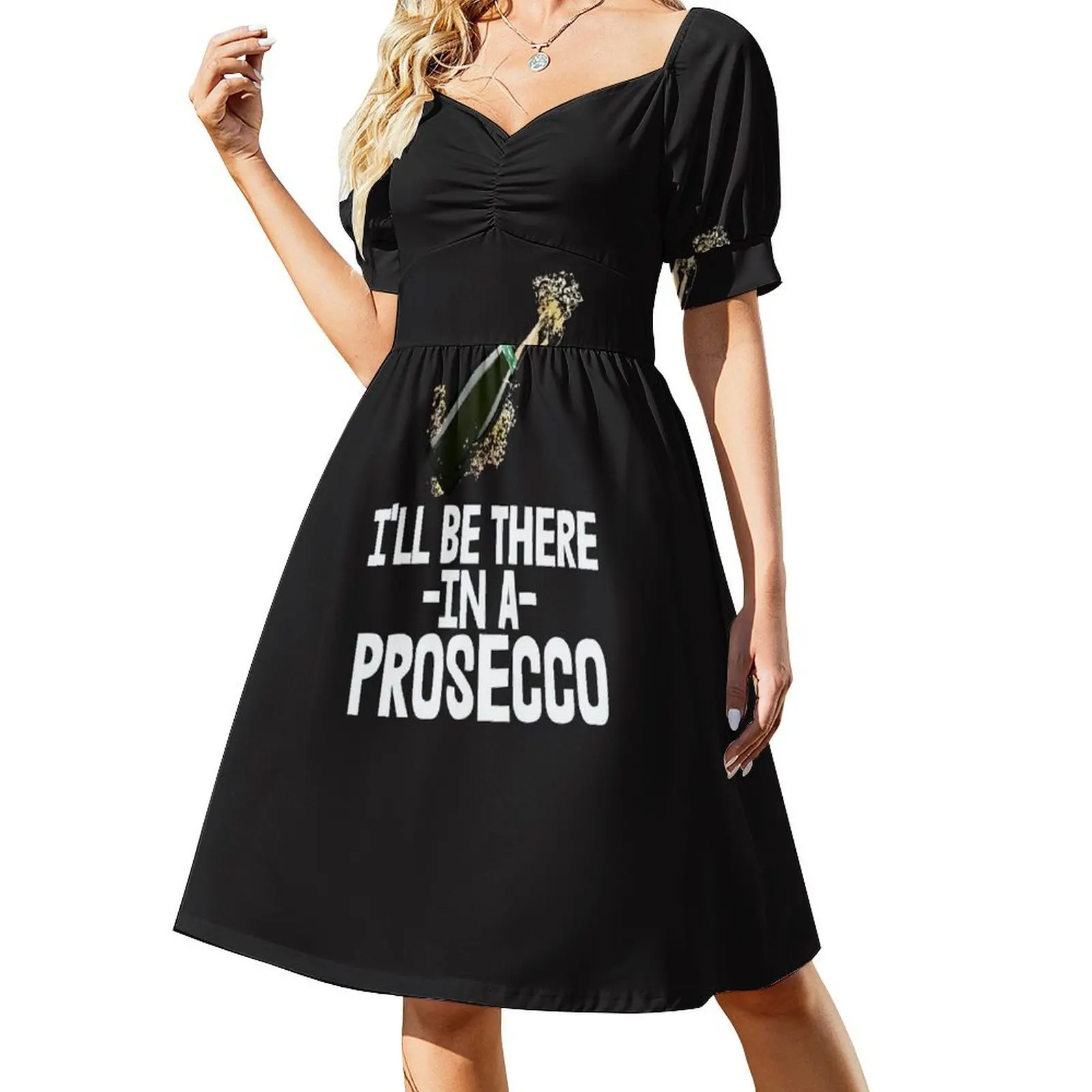 thumbnail image 1 of Estaré allí con un vestido de Prosecco de manga corta Vestido de noche de mujer Vestido de verano Ropa diaria para mujer, 1 of 7