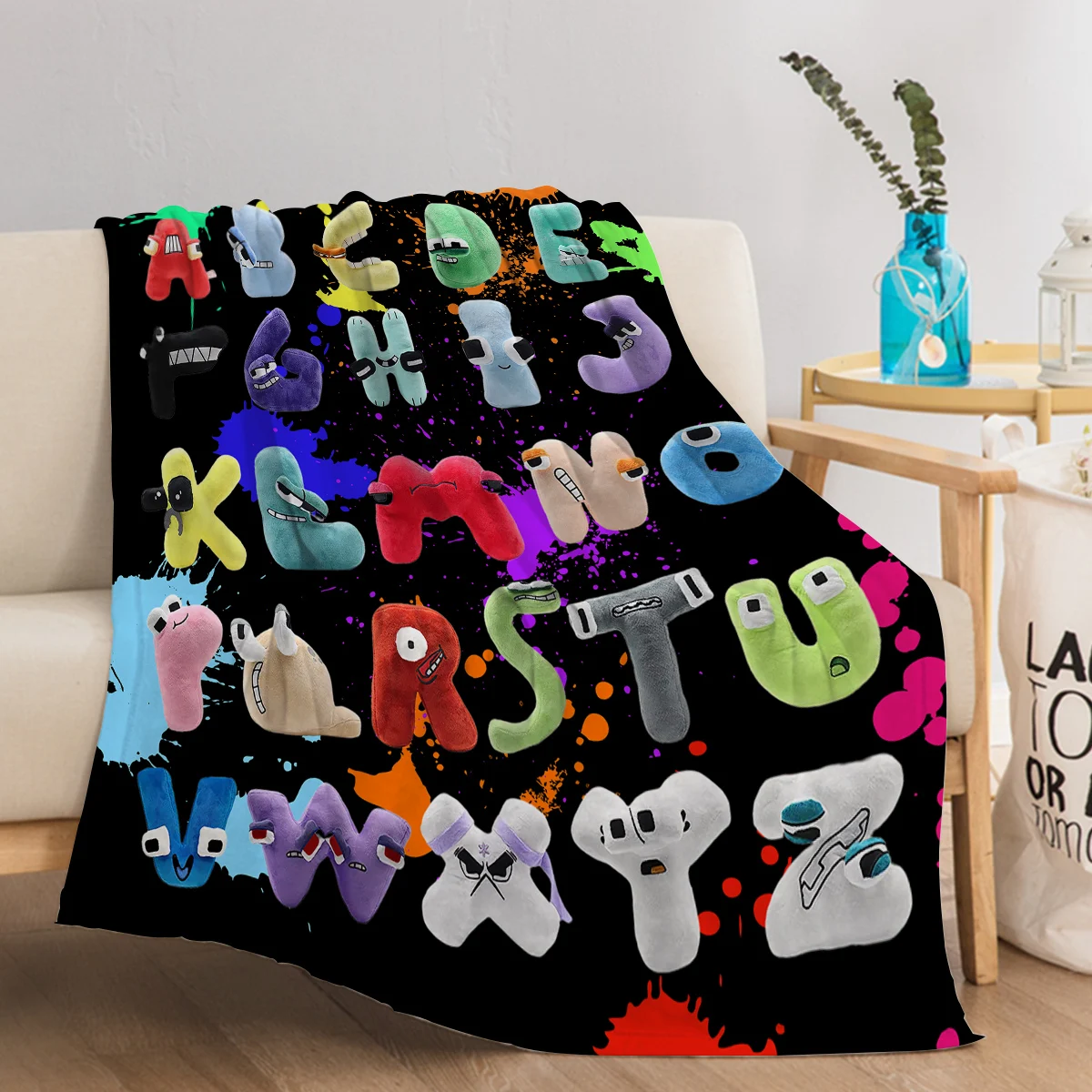 Funny Alphabet Blanket Colourful Alphabet Printed Soft Flannel Blanket Warm Cozy Blanket Lore for Teens Adults 2