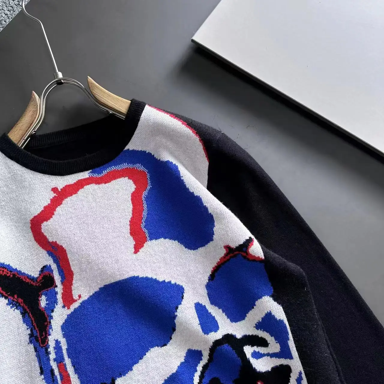 AlexPlein Skull Graffiti Intarsia-knit Sweater Men Clothing Fashion 2024 Winter Couple Wear Casual Covering Yarn Trendy Jumper